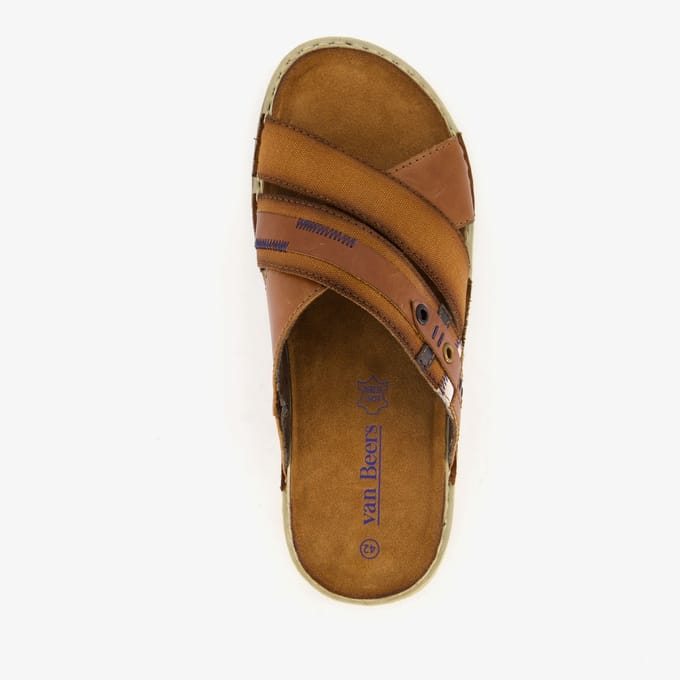 Van Beers leren heren slippers bruin - Maat 46