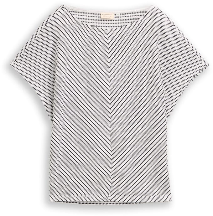 Tom Tailor - Jacquard T-shirt van katoen - Maat M - navy offwhite structure stripe