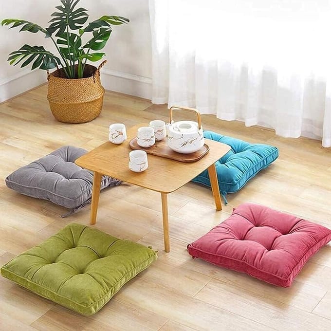 Vierkant stoelkussen - Zitkussen dik - Comfortabel zitten - Antislip onderkant - 43x43 cm - Blauw