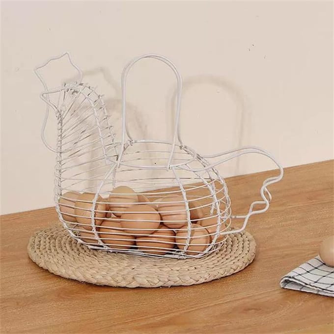 IJzeren Kunst Eieren Bewaarmand Kipvormige Eierhouder Thuisgebruik Groenten Fruit Container Organizer Rek Mand beige