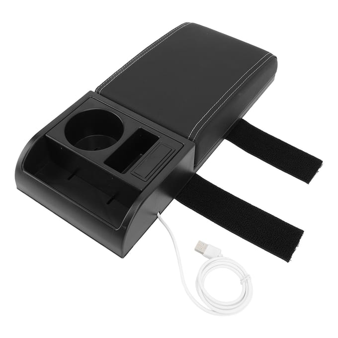 Auto Middenconsole Armsteunkussen met USB-interface Multifunctionele Verstelbare Breedte Armsteun wit