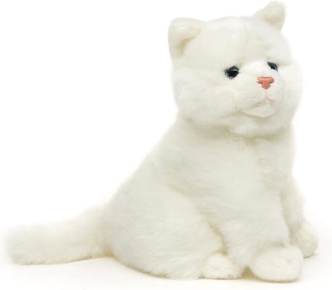 Realistische witte knuffelkat zittend 21 cm pluche dier
