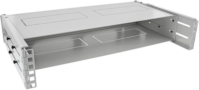 Muurbeugel voor 19 inch componenten | bodem en deksel | 24-40 cm diep | max. 10 kg | 2U | grijs