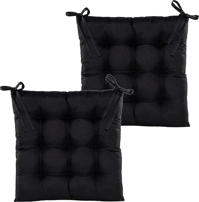 Anna's collection Stoelkussen gewatteerd - 2x - zwart - 38 x 38 cm - binnen/buiten