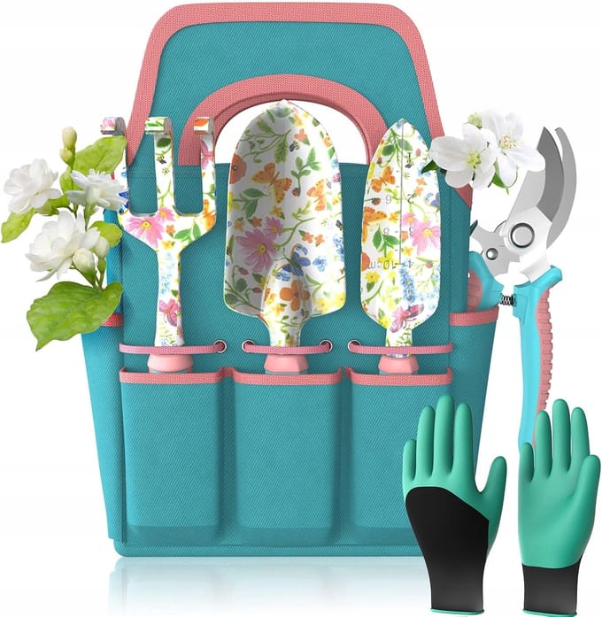 Tuin gereedschap set 6-delig met tas: schep, hark, snoeischaar