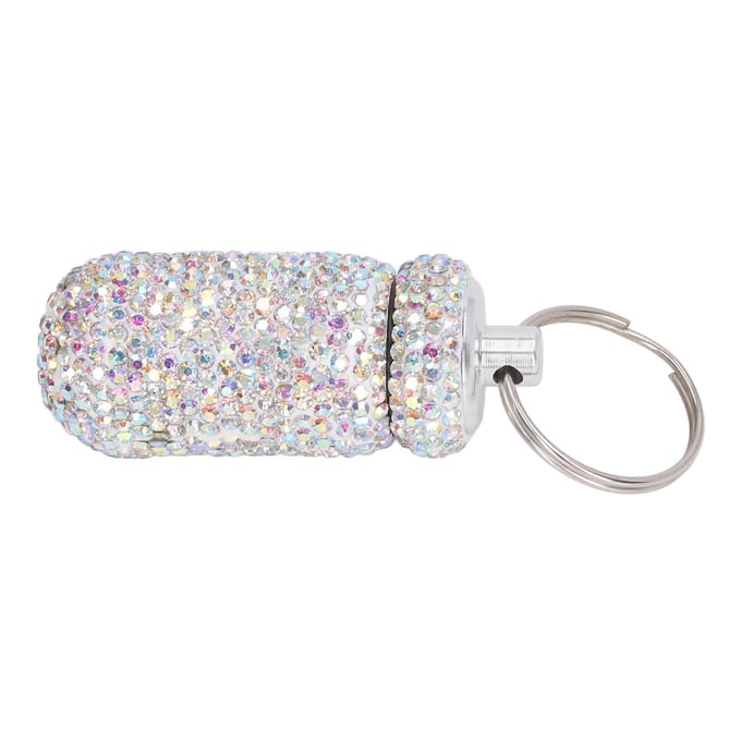 Strass Medicijnfles Container Aluminiumlegering Draagbare Capsules Opbergkoffer Doos met Sleutelhanger white