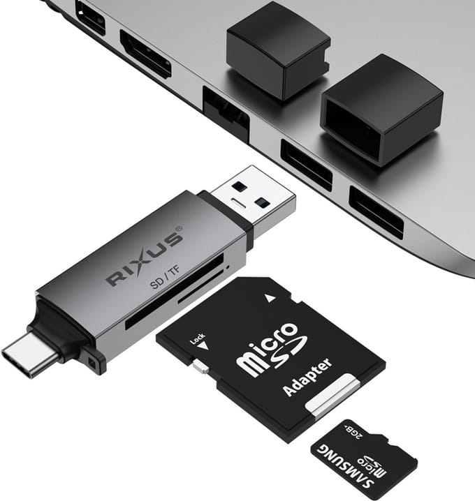 Rixus 4-1 USB 3.0, USB-C To SD/TF Card Reader Space Gray