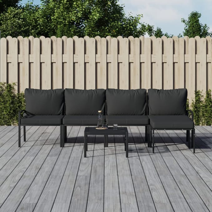 vidaXL - 6-delige - Loungeset - met - kussens - staal - grijs