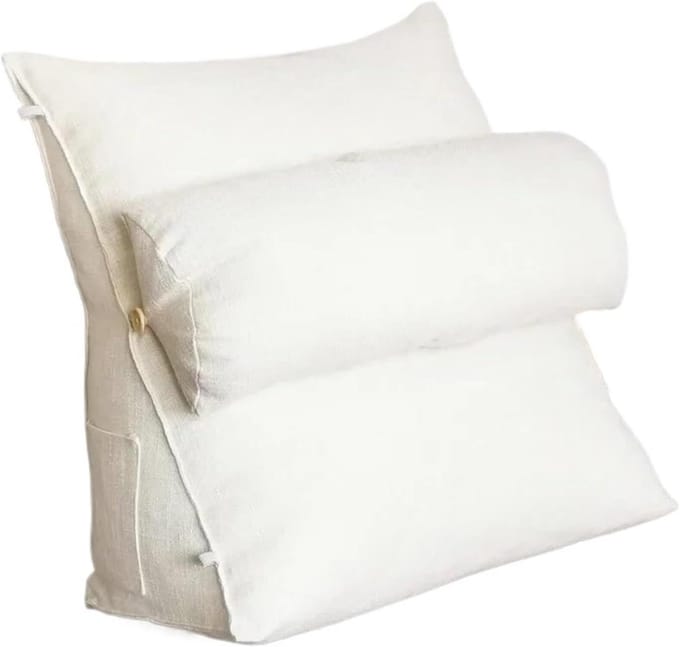 Driehoekig Kussen - Leeskussen Rugsteun - Comfortabel Lezen - Ergonomische Driehoeksvorm - 45 x 45 x 22 cm - Wit
