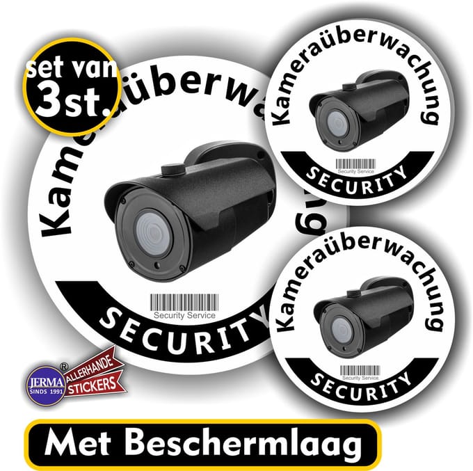 Jerma - Camera toezicht - Duits - Stickers - 3 st. - Ø 12 - 2x Ø 7 cm - Weerbestendig - Zelfklevend