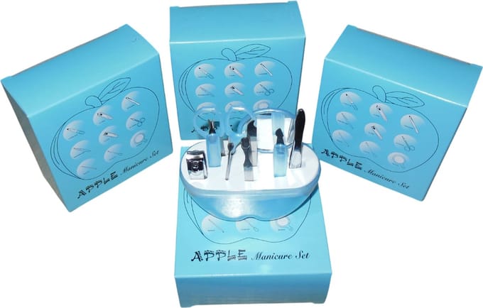 Manicure set appel-vorm lichtblauw set van 4 stuks. - Verjaardagscadeau