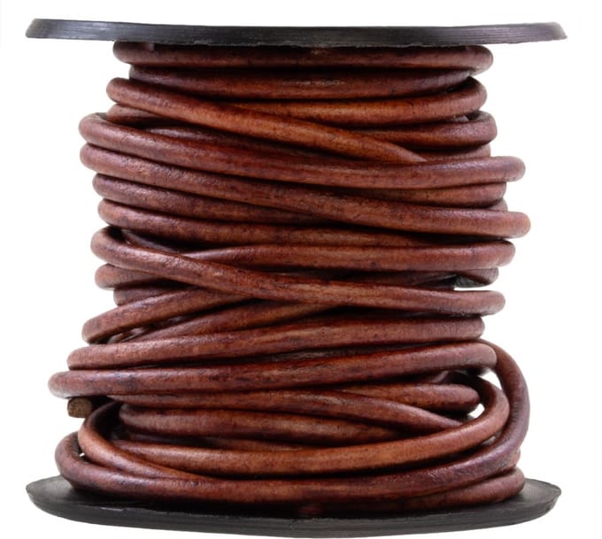 DQ Leer Rond (2 mm) Natural Dye Red Brown (5 Meter)