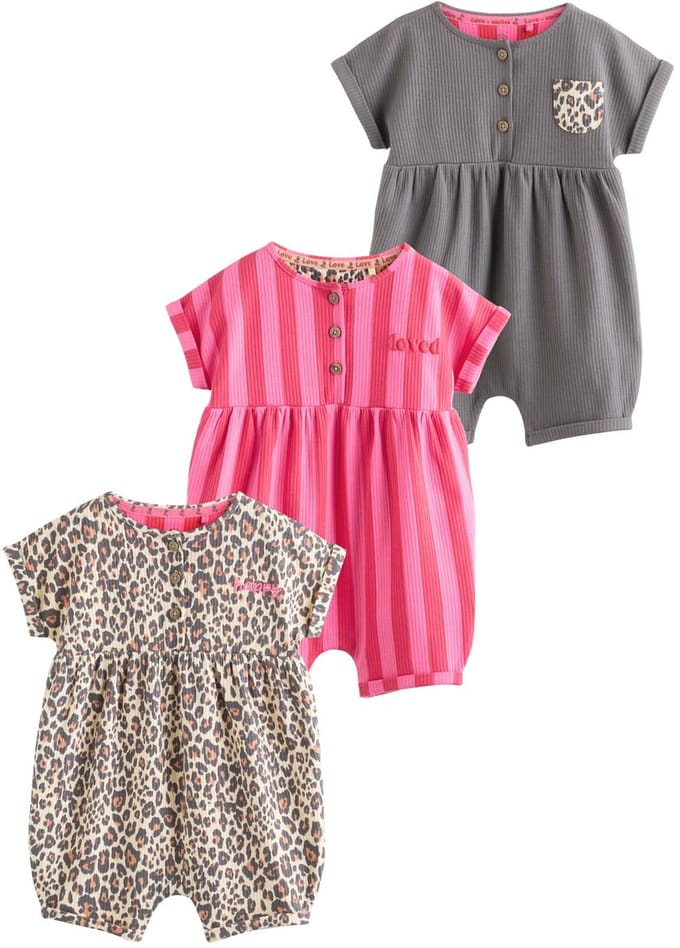 Next - Meisjes - Set van 3 jersey T-shirt babyrompers - Dierenprint
