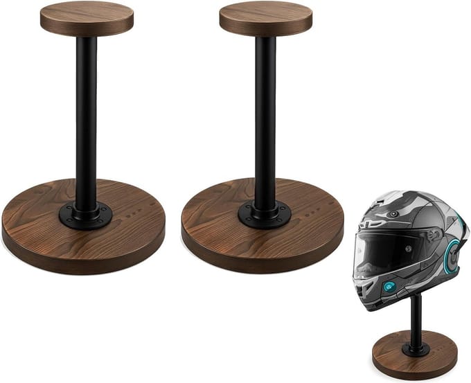 Helmet stand made of wood