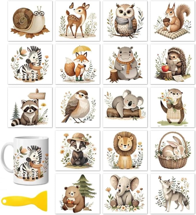 Rub on Transfers - Ambacht Stickers - Decoreren van Objecten - 18 Diverse Ontwerpen - 9x10CM - Boheemse Bosdieren