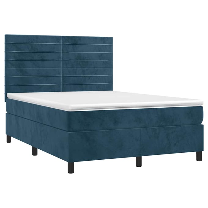 vidaXL - Boxspring - met - matras - en - LED - fluweel - donkerblauw - 140x200 - cm