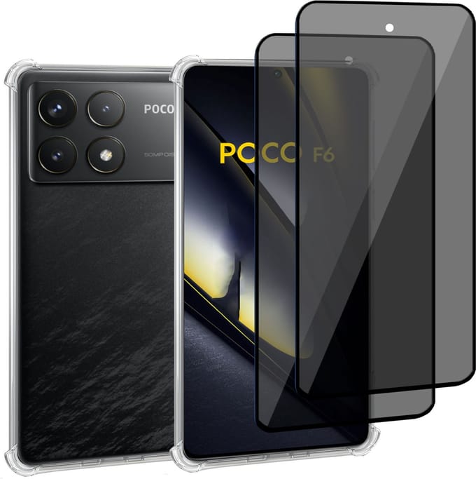 Geschikt voor POCO F6 Pro - Hoesje + 2x Screenprotector – Gehard Glas Cover + Shock Proof Case - Transparant