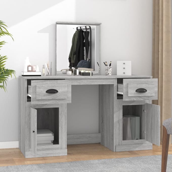 vidaXL - Kaptafel - met - spiegel - 130x50x132,5 - cm - grijs - sonoma - eikenkleurig