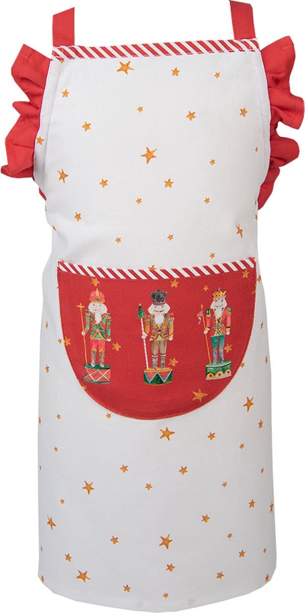 Clayre & Eef Keukenschort Kinderen 48x56 cm Wit Rood Katoen Notenkrakers Kookschort