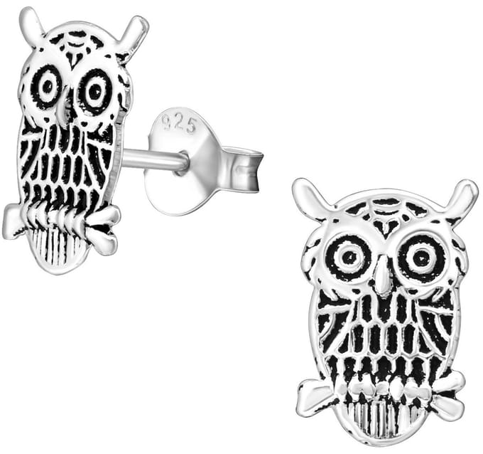 Joy|S - Zilveren Uil oorbellen - 7 x 11 mm - geoxideerd