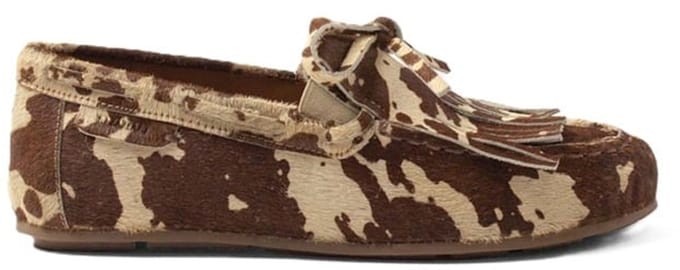 Lazamani hairy leren loafers met koeienprint