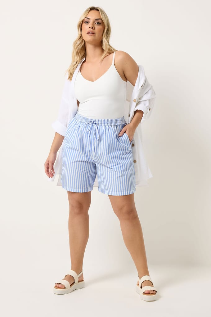 Yours Blauwe Gestreepte Shorts Size 48