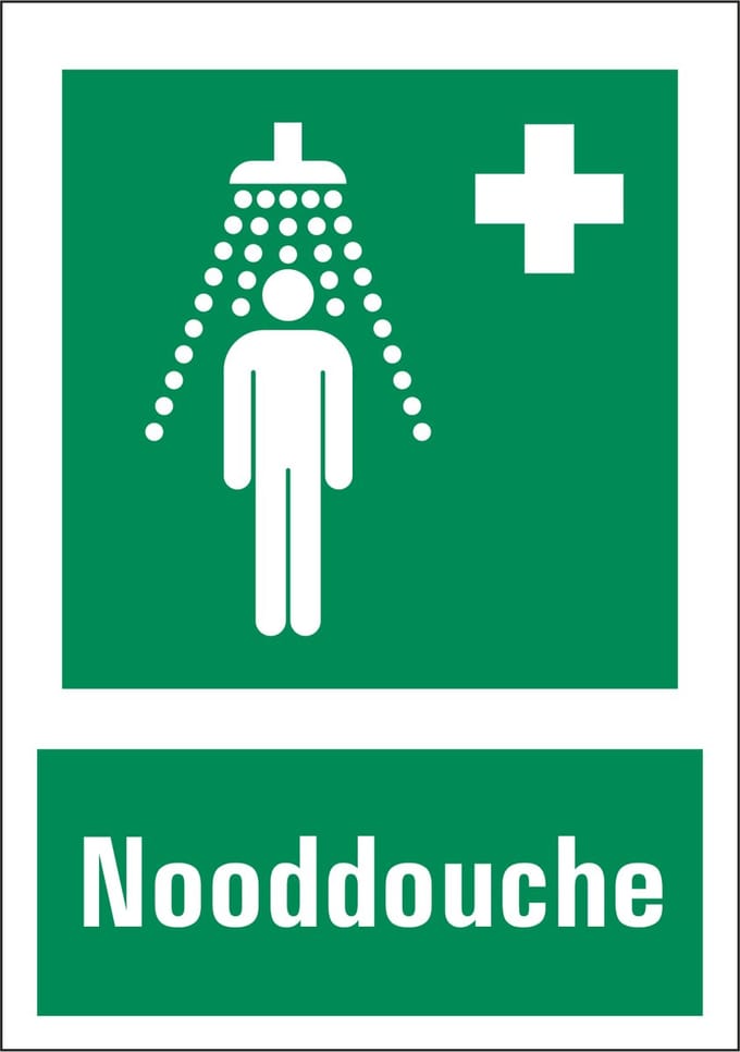 Nooddouche sticker met tekst 210 x 297 mm