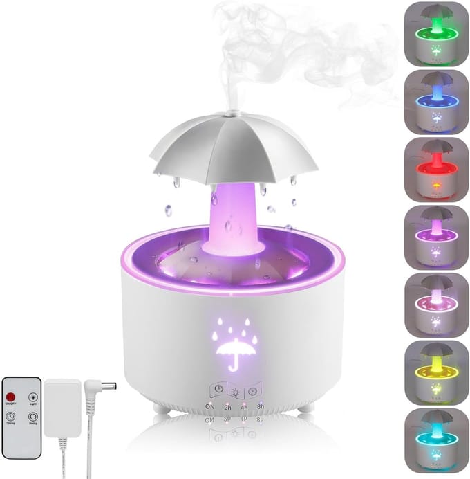 Paraplu Luchtbevochtiger - Regen Druppel Diffuser - Rustgevende Sfeer Creëren - Creatieve Regen Simulatie - 300 ml - Wit