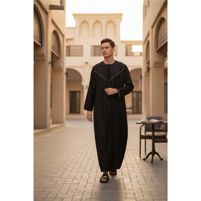 Heren zwarte Ramadan Marokkaanse Jubba Robe Djellaba Eid Kaftan Thobe LFS-TT-007