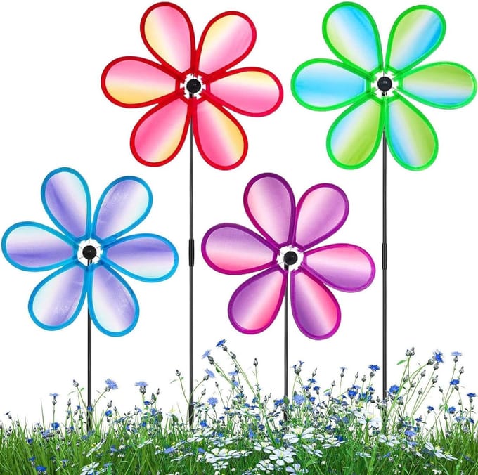 Windspinners Tuin - Bloembladvormig Decor - Buiten Decoratie - Vogelafweer - 4 stuks - Kleurrijk