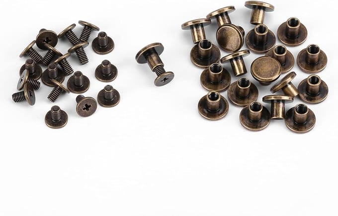 Set van 20 Messing Platte Kop Nieten voor Leren Handwerken, Tas, Portemonnee en Webbing - 6.5mm Rivets