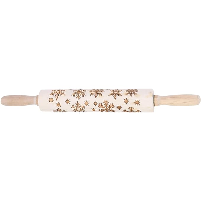 Rouleaux à pâtisserie en bois de Noël gravés en relief avec motif flocon de neige, outil de cuisson white