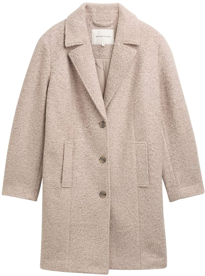 Tom Tailor - Plus Size - Bouclé jas met reverskraag - Maat 54 - boucle beige melange
