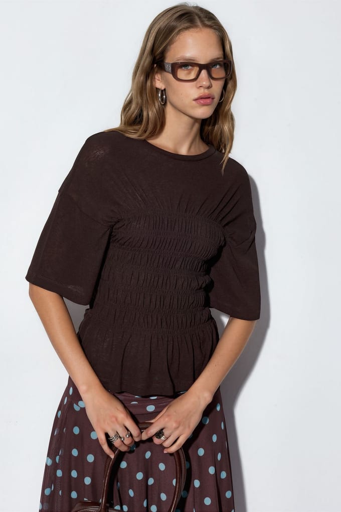 Dames Solid Crepe Rimpelblouse