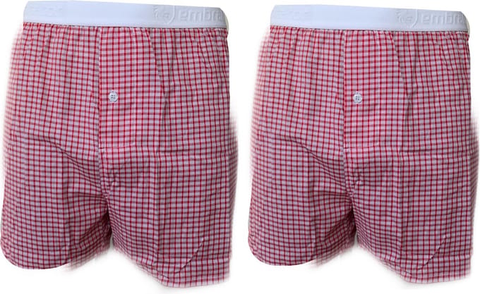Embrator 2-stuks mannen Boxershort geruit rood/wit L