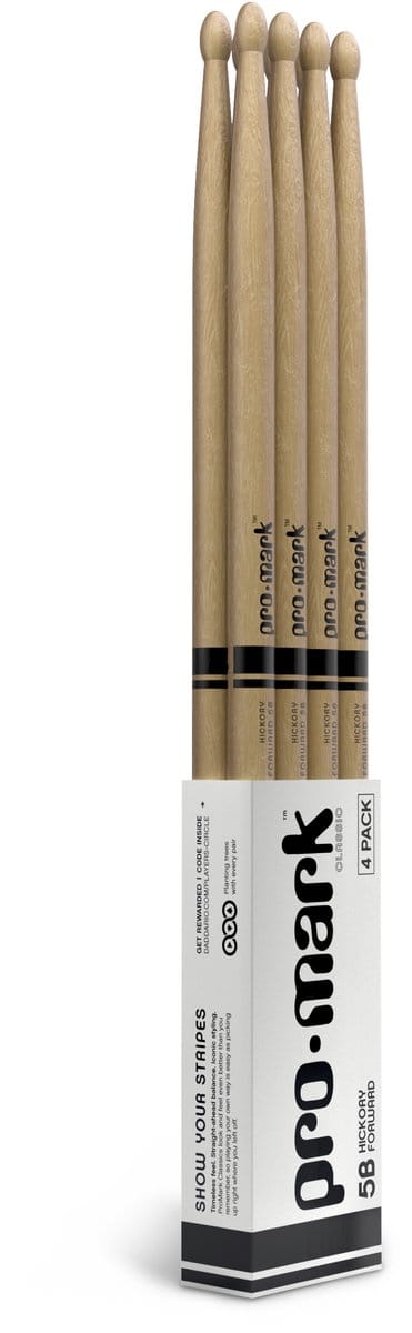 Promark TX5BW-4P Drumstokken 5B Hickory - houten tip - 4-Pack