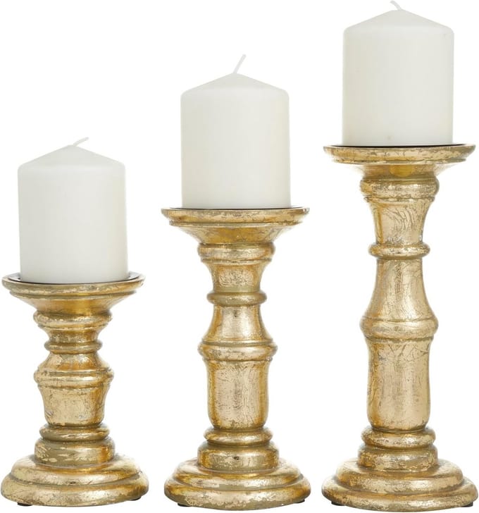 Traditionele Houten Kandelaars Set van 3 – Goud voor Thuisdecoratie, Bruiloft en Feest
