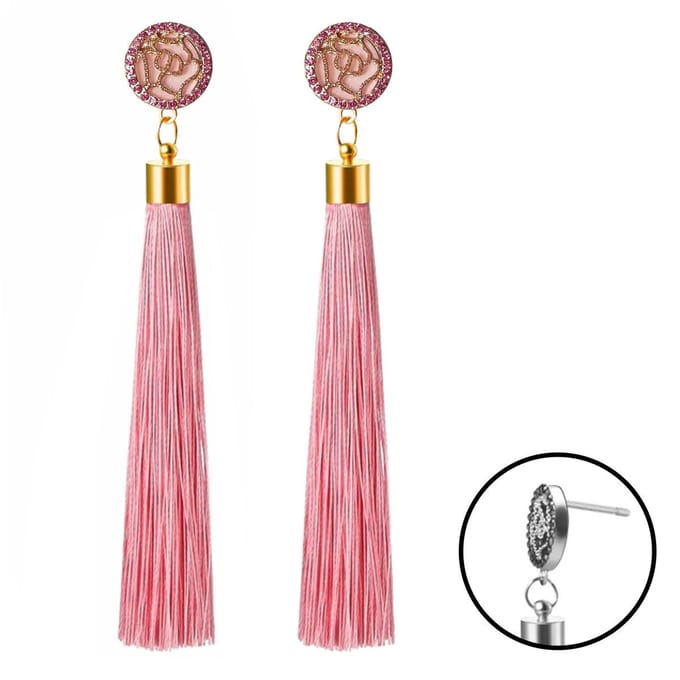 Fako Bijoux® - Oorbellen - Kwast - Roos Strass - Roze