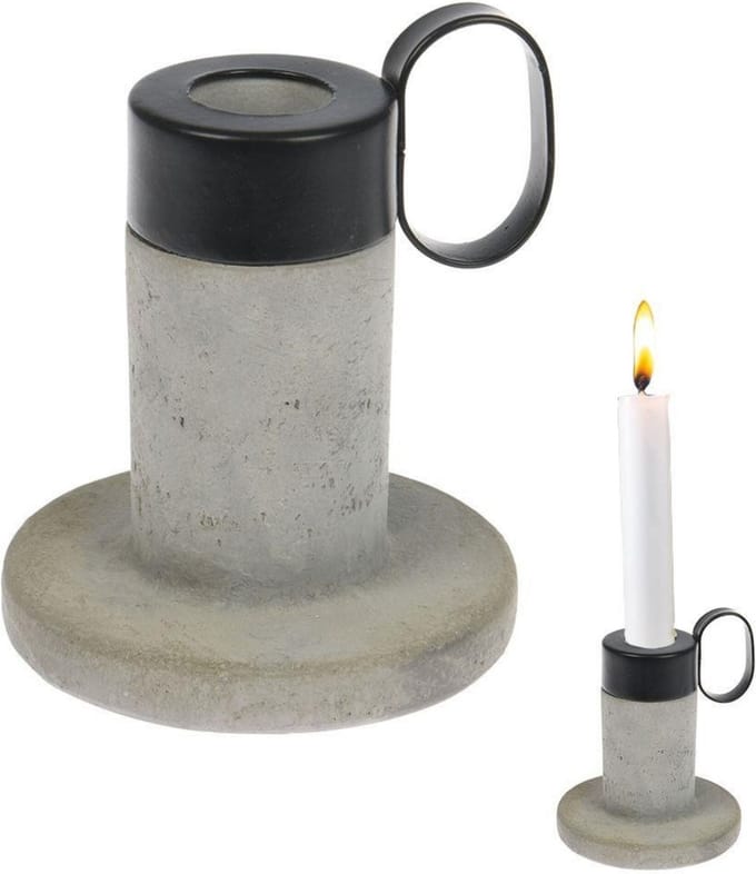 Kandelaar - Steen Beton - Robuuste Stevige Industriële Kaarshouder - 8 x 9 cm