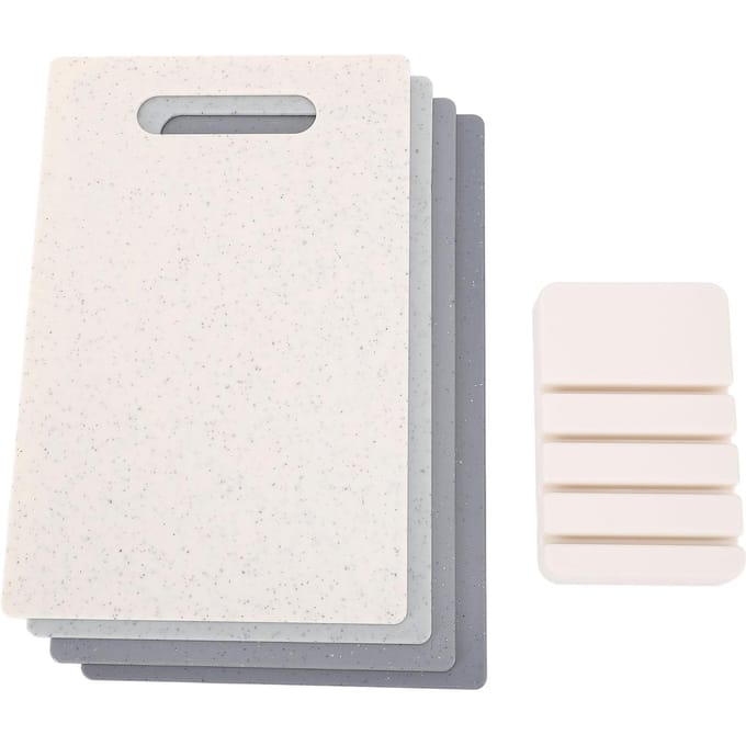 4 STUKS Snijplank Set PP Plastic Anti-Slip Hakborden met Standaard voor Vlees Groenten Fruit gray
