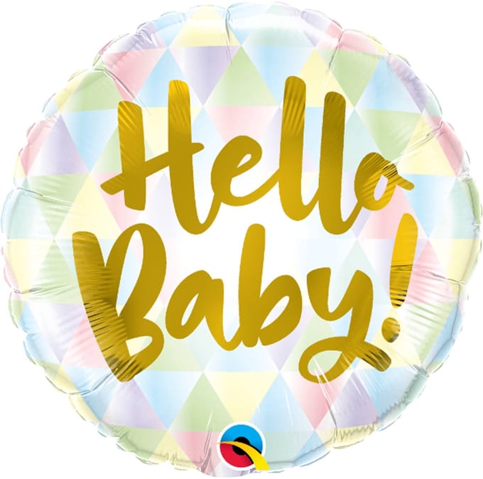 Folieballon 'Hello Baby!' Meerkleurige Driehoeken - 45cm
