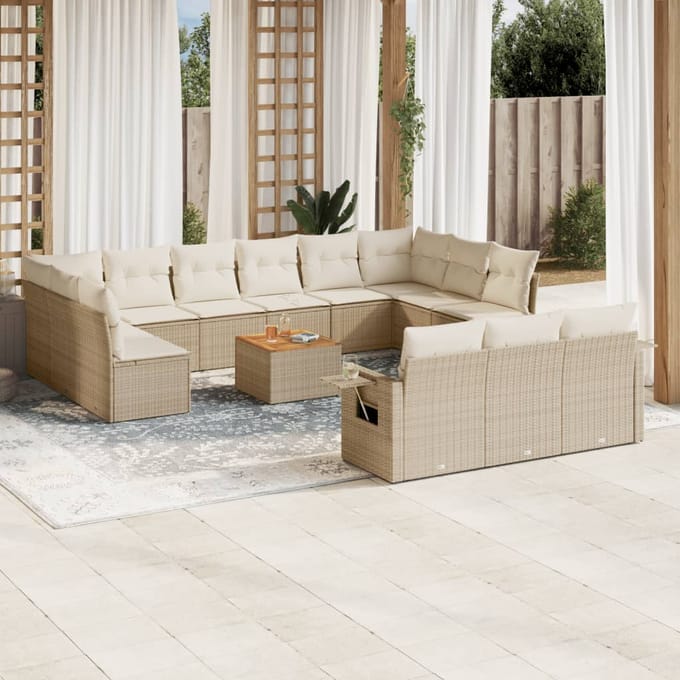 vidaXL - 14-delige - Loungeset - met - kussens - poly - rattan - beige