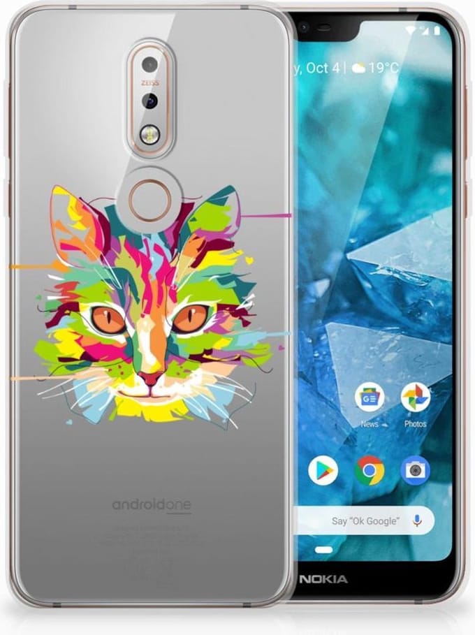 Nokia 7.1 Telefoonhoesje met Naam Cat Color