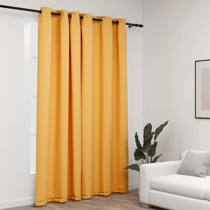 vidaXL - Gordijn - linnen-look - verduisterend - met - ogen - 290x245 - cm - geel