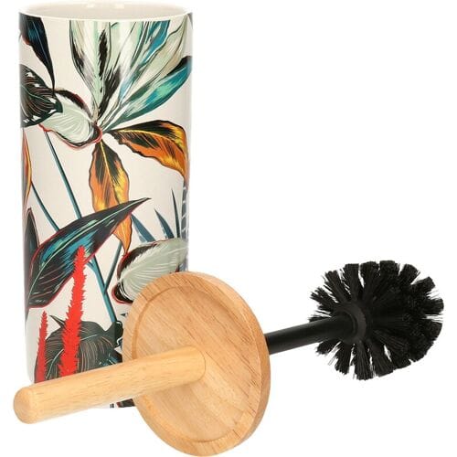 5five WC/Toiletborstel - met houder - rond - blad patroon - 38 cm