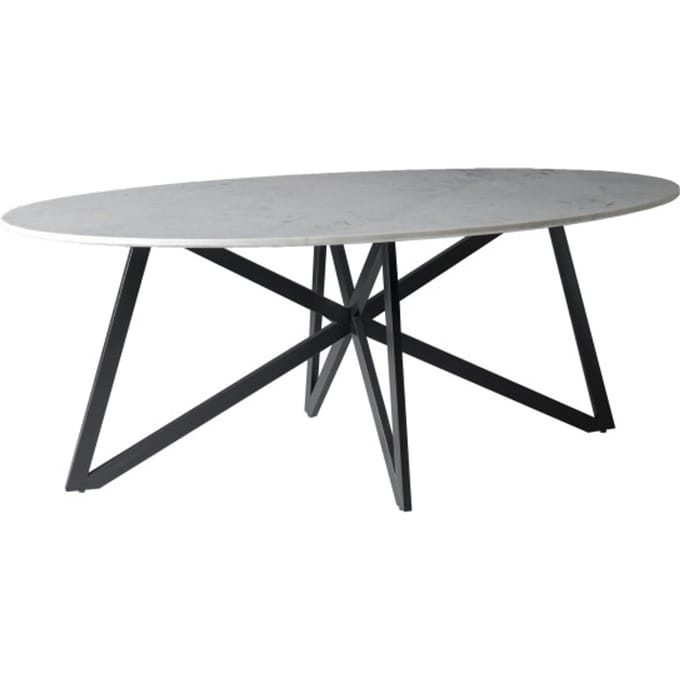 Livingfurn - Eetkamertafel DT- Marble Oval Web White 200cm - Marmer / Gecoat Staal