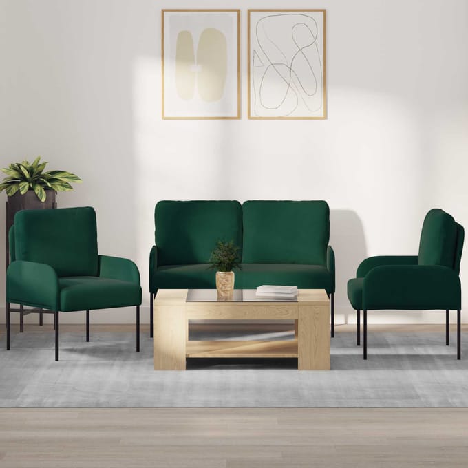 vidaXL - Sofa-Sets - 3 - st - Donkergroen - Multiplex