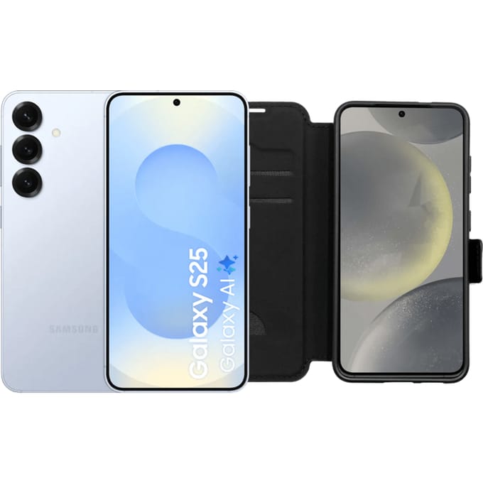 Samsung Galaxy S25 128GB Lichtblauw 5G + BlueBuilt Book Case Zwart
