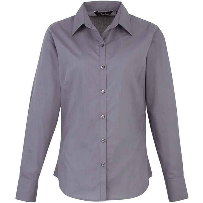 Premier Dames/Dames Popeline Blouse met Lange Mouwen (Staal)
