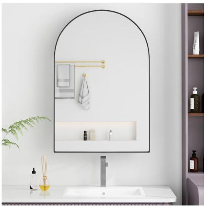 Meuble de salle de bain - MUVOE - Armoire murale - Miroir incurvé - Noir - Design contemporain noir
